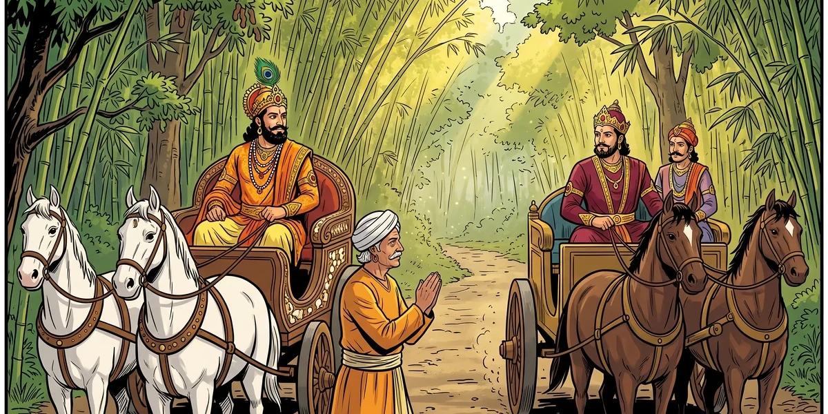 King Brahmadatta of Baranasi and King Mallika of Kosala meet on the narrow road, Rajovada Jataka 151 - ACK style