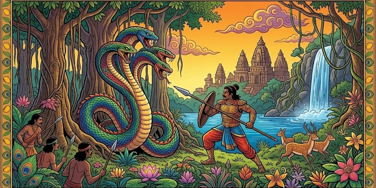 Raja Rasalu the Punjabi prince on his black charger Bhaunr Iraqi — Amar Chitra Katha style cover illustration
