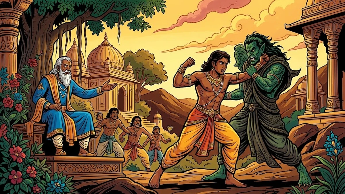 Raja Rasalu and Bhaunr Iraqi battle the giants of Gandgarh in the foothills of the Salt Range