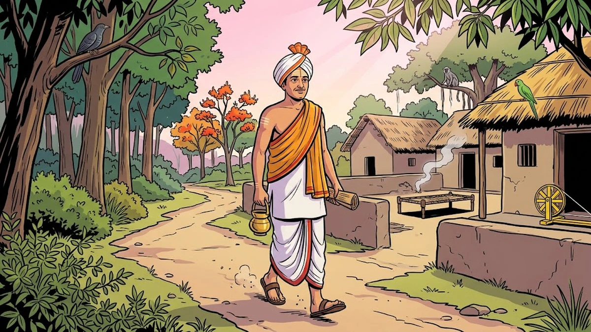Punjabi Brahman Karuna Das walks alone into the dawn forest from his Bari Doab village