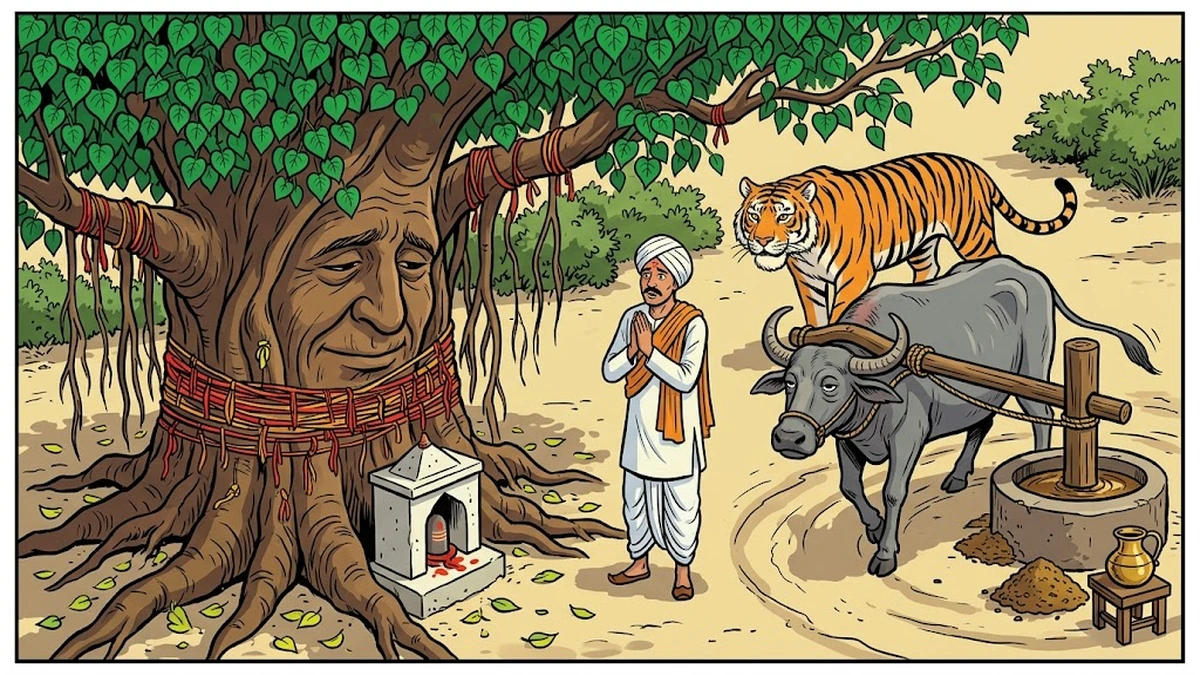 The peepal tree and the buffalo at the oil-press both rule against the Brahman