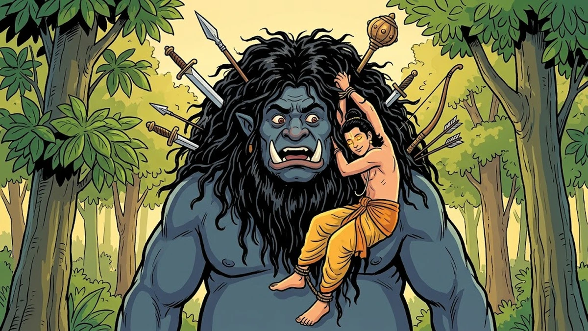 The Bodhisatta-prince Pancavudha bound at six points laughs fearlessly with the inner thunderbolt-mind
