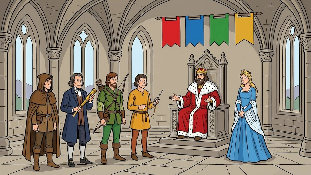 The king's verdict - four colored banners and the four brothers receiving four kingdoms