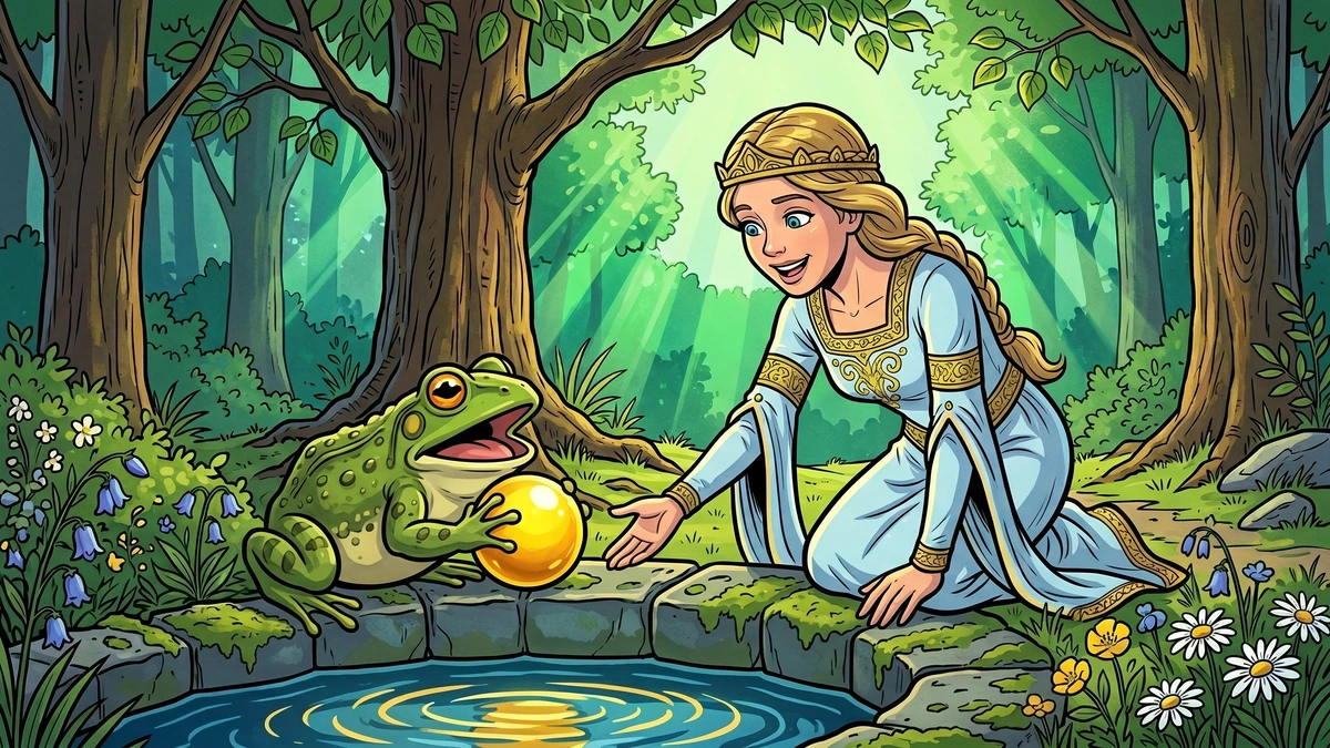 Frog at the king's supper table, eating from the princess's golden plate — Frog-Prince scene 3