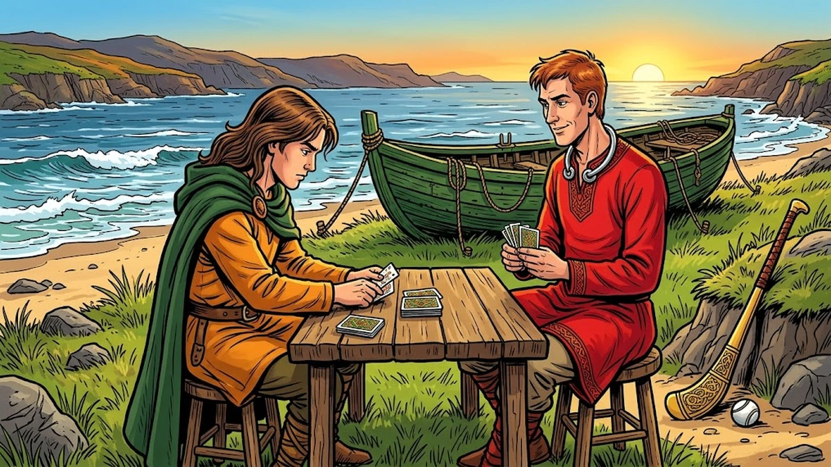 Morraha plays cards with the Slender Red Champion on the Donegal seashore