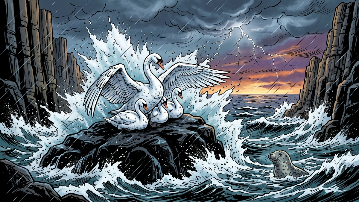 The Fate of the Children of Lir - Scene 3: The central terror of the tale: nine winters on the Sruth na Maoile (the Sea of Moyle), Fionnuala folding her three swan