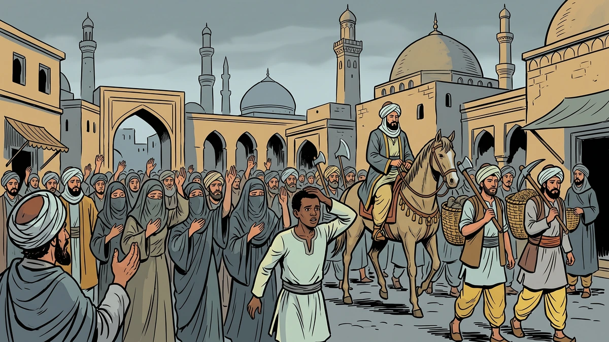 A mourning procession winds through Baghdad behind the city governor, led by the weeping slave Kafur