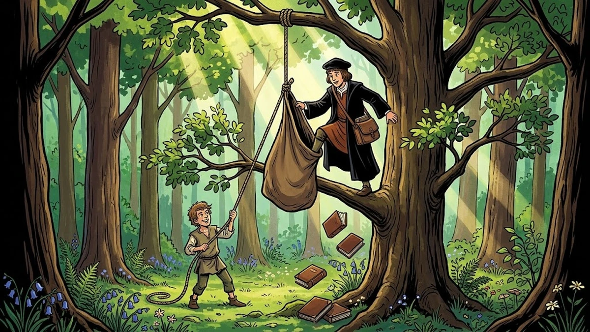 The Turnip — gullible scholar climbing into the Sack of Wisdom while the poor brother holds the rope