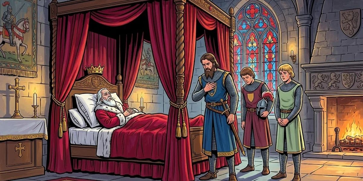 P-0773 The Water of Life - cover - three princes mourning at dying king's bedside