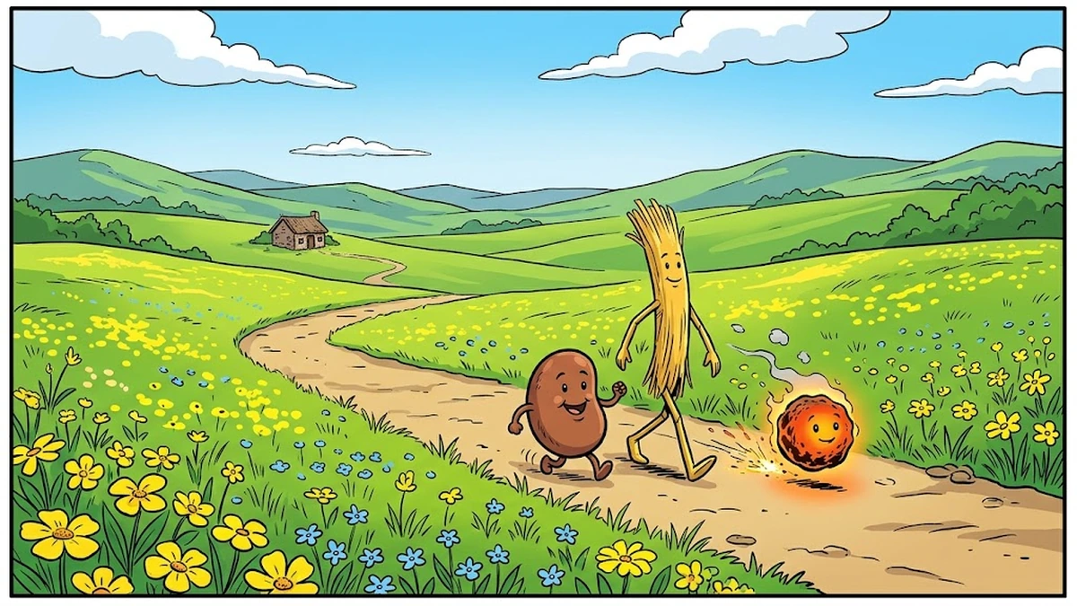 Bean, straw and coal travel together along a Hessian meadow path — Grimm KHM 18.