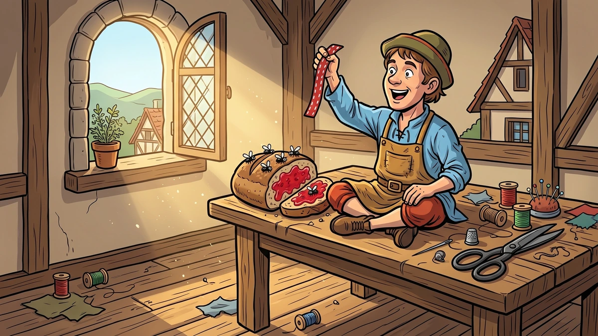 The brave tailor at work in his Hessian workshop — KHM 20 illustration in ACK style