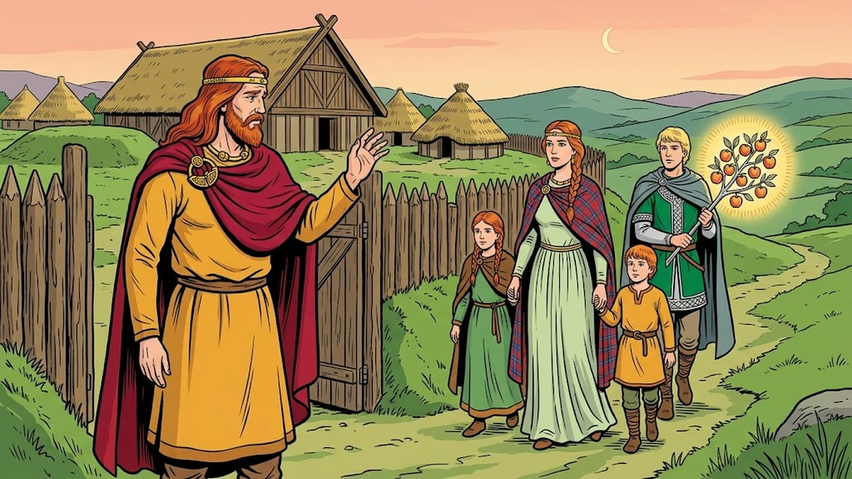 Eithne, Ailbhe and Cairpre depart with the fairy youth as Cormac watches