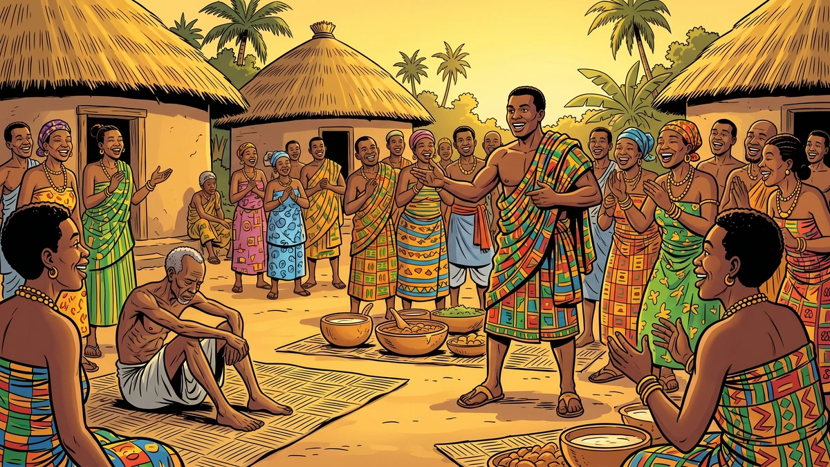 Kweku Tsin tells the whole village the story of his father’s trickery at the feast