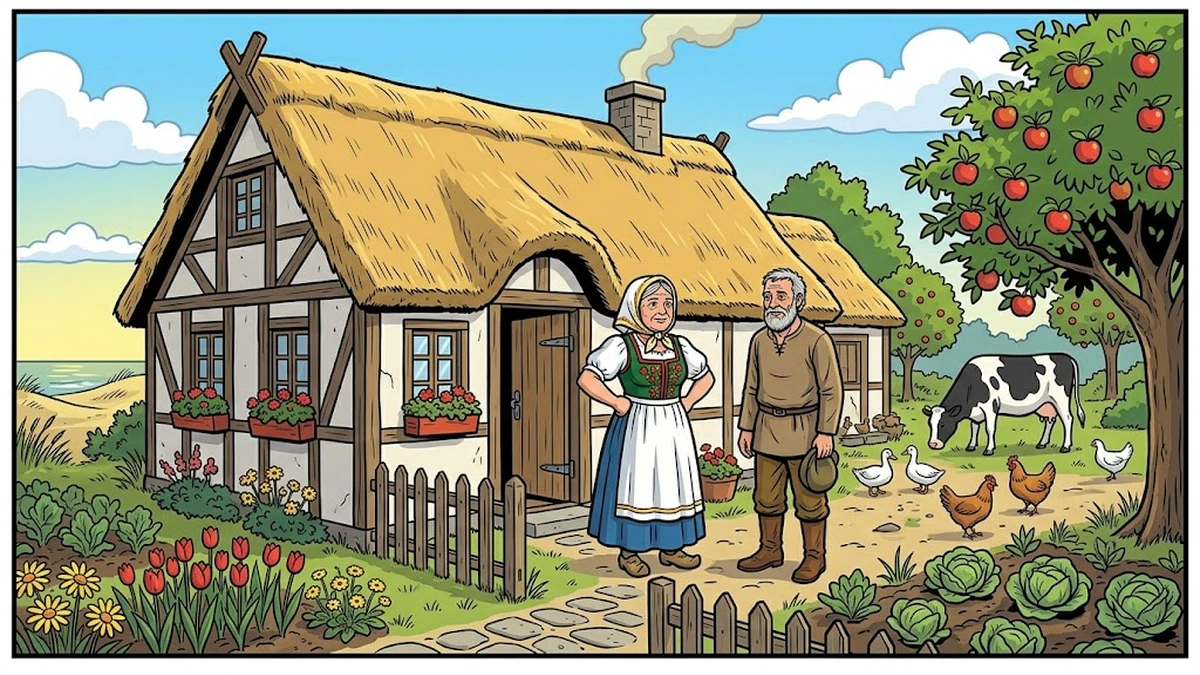 The Fisherman and His Wife — snug thatched cottage with garden after first wish