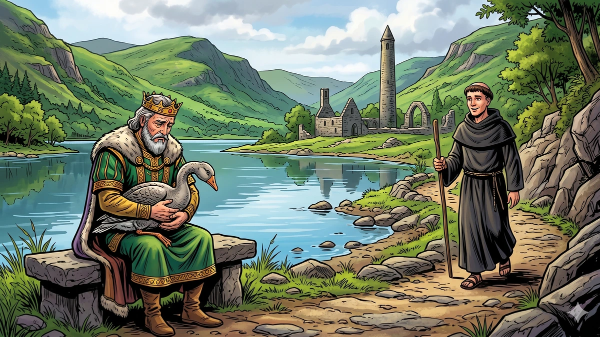 Halvor the ash-lad idling by the cottage hearth as his Norwegian peasant parents look on, vibrant Amar Chitra Katha comic style