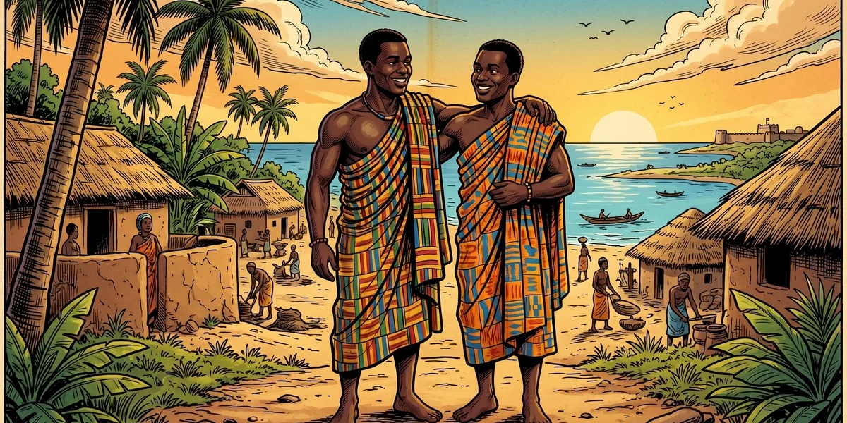 Maku Mawu and Maku Fia, two close Ewe friends, stand together in their West African coastal village