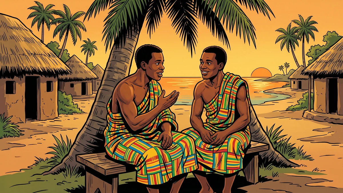 The two Ewe friends sit together under a palm tree giving each other their secret names