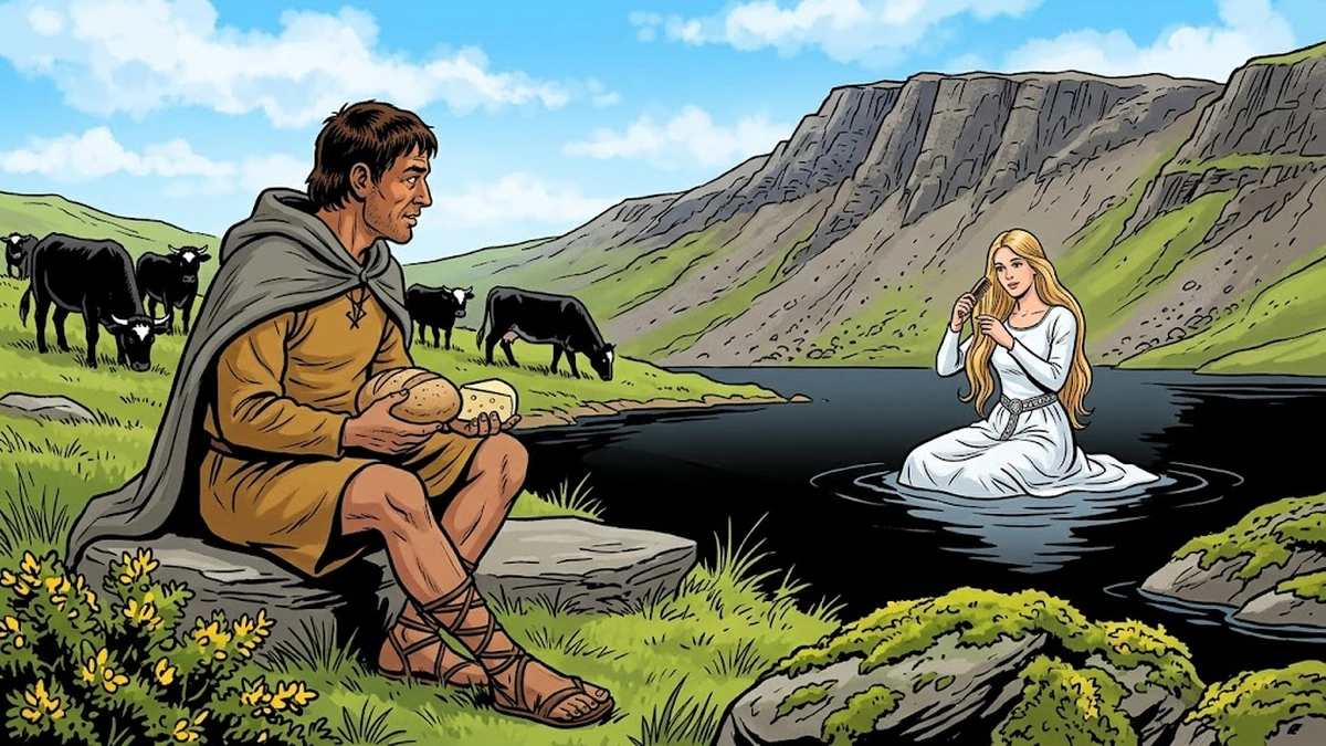 Shepherd of Myddvai - scene 1 - ACK style Welsh folk tale illustration