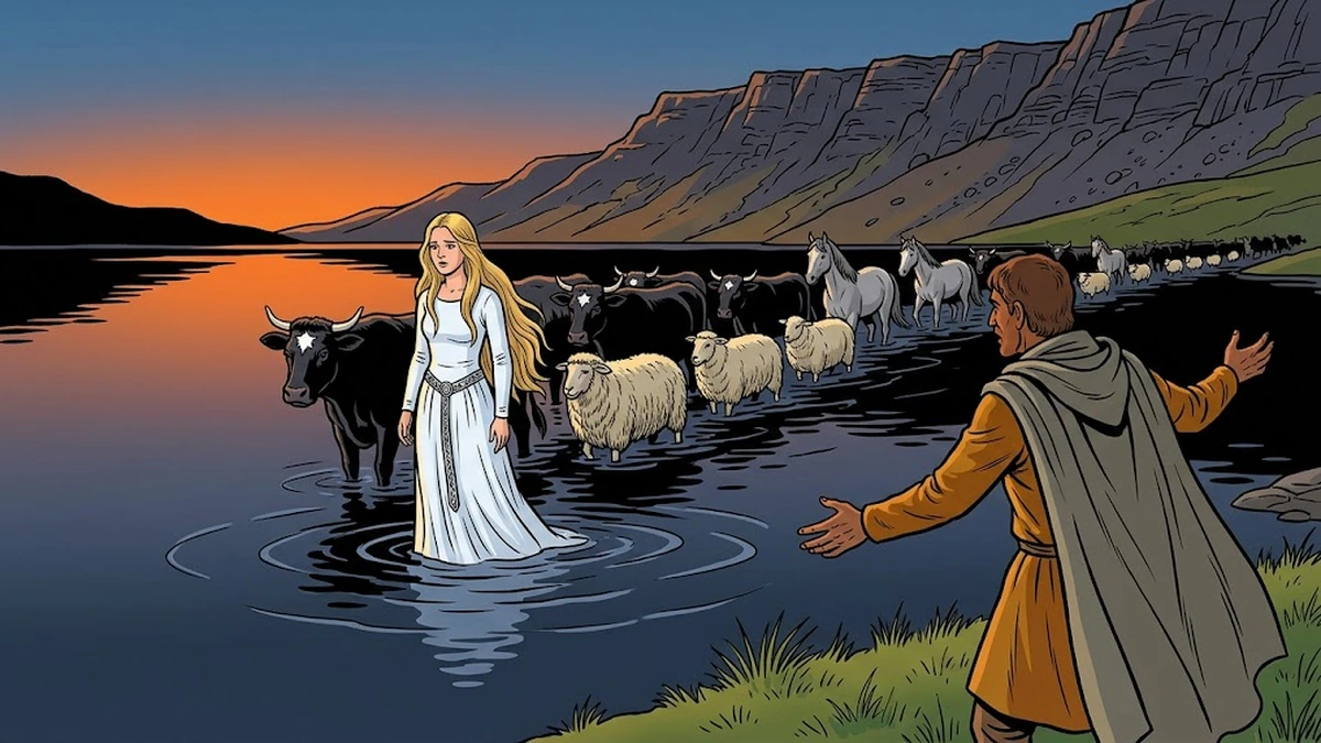 Shepherd of Myddvai - scene 3 - ACK style Welsh folk tale illustration
