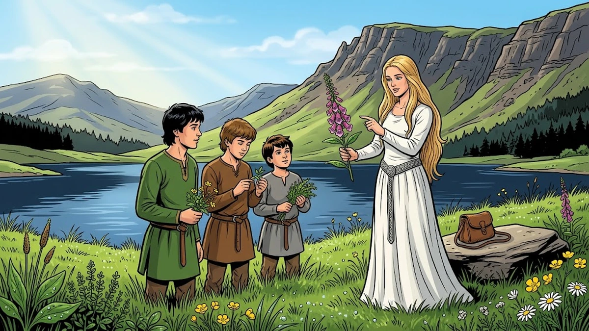 Shepherd of Myddvai - scene 4 - ACK style Welsh folk tale illustration
