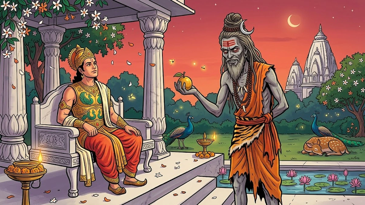 Tantric sorcerer Kshantisilā instructs King Vikramaditya to retrieve the Vetala from the cremation ground in Ujjain