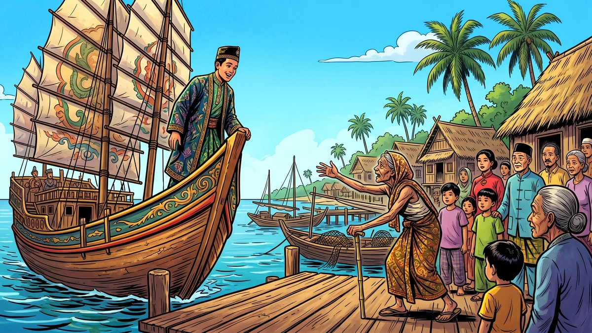 Si Tanggang ship struck by divine storm turning to stone - Amar Chitra Katha style