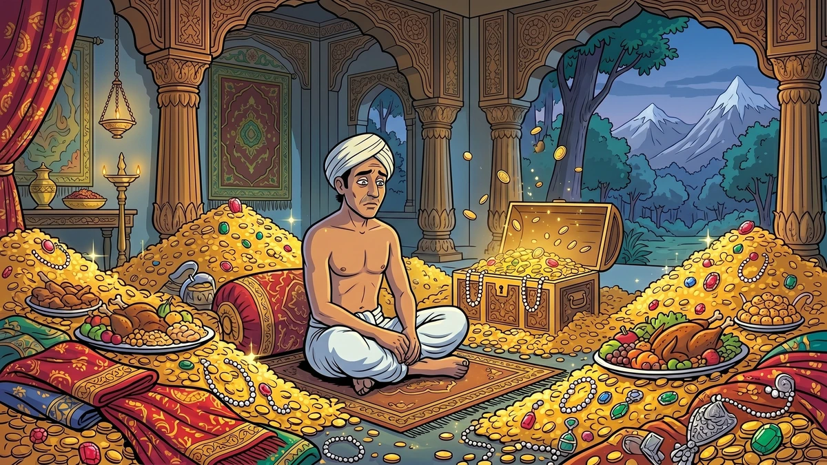 The merchant's wishes are granted — abundance fills his life from the magic grove