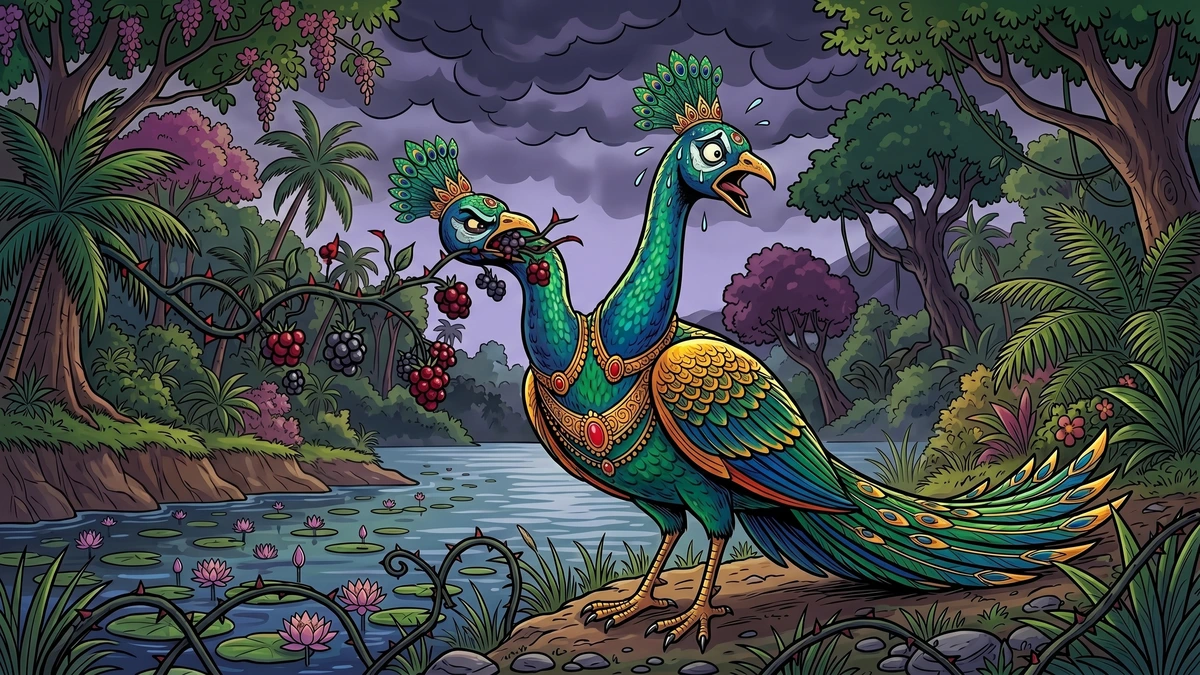 The Bird with Two Heads - Left head eating poison berries in spite