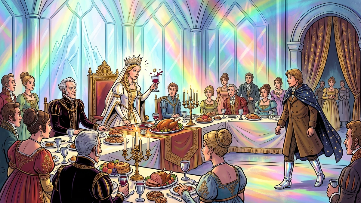 The Raven Grimm KHM 93 scene 4 glass mountain wedding hall princess sees ring in cup wanderer arrives