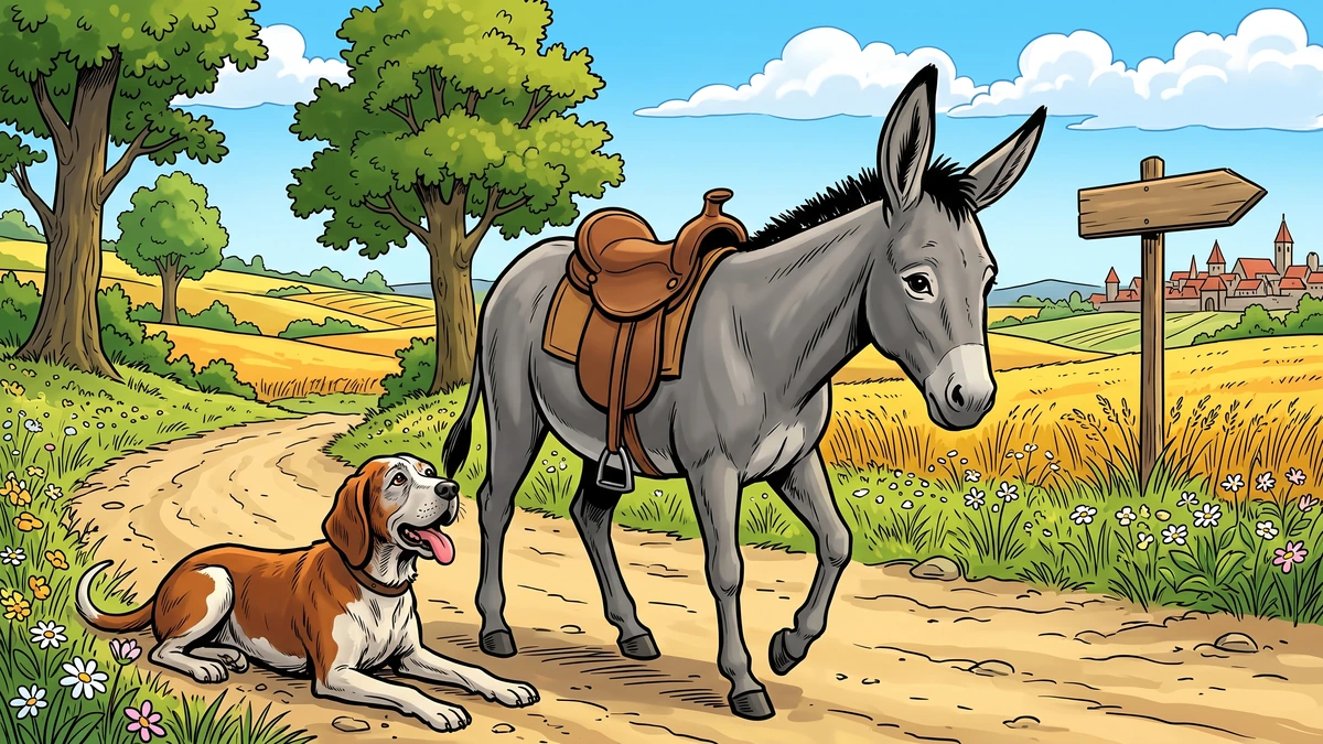 Donkey and old hunting dog meet on the road to Bremen - The Bremen Town Musicians KHM 27
