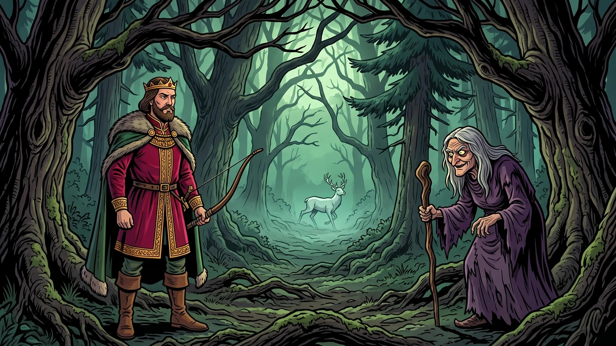 Six Swans KHM 49 - medieval German king meets the witch in the Hessian forest