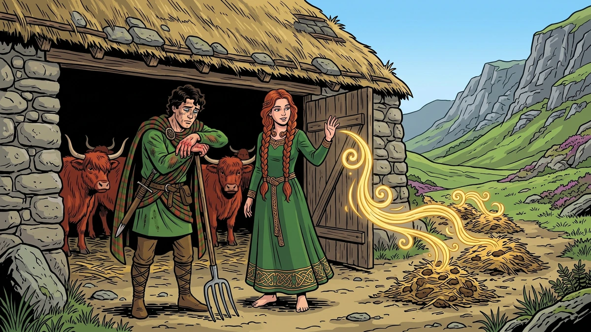Auburn Mary speaks one Gaelic word and the dung walks itself out of the giants byre helping prince Iain Cath nan Eun scene 3