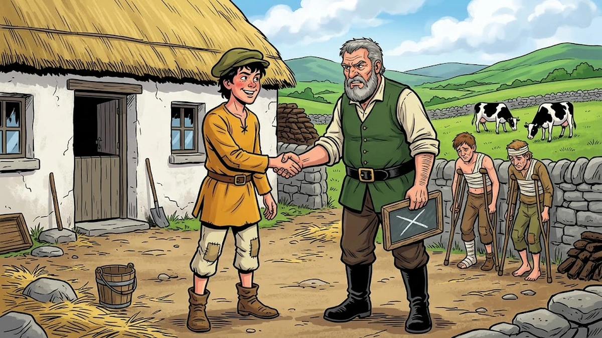 Jack and the Gray Churl shake hands on the bargain at the Townland of Mischance, Joseph Jacobs Celtic Fairy Tales 1892