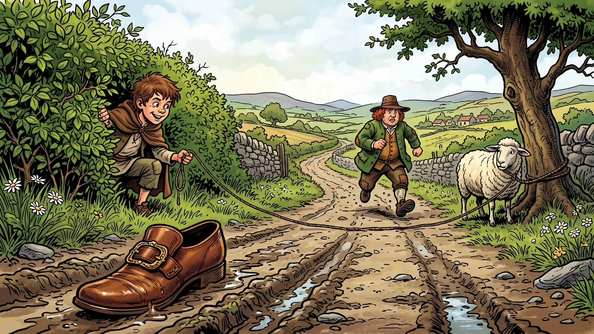 The dropped shoe trick — Jack outwits the farmer and steals the sheep, the proving-trick of ATU 1525.