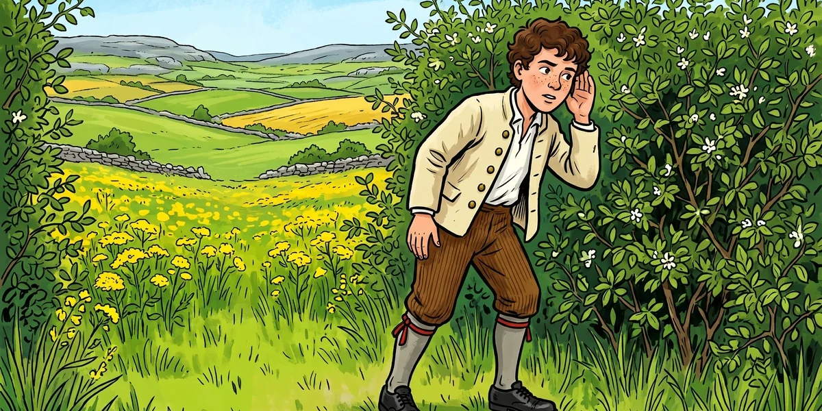 Tom Fitzpatrick listening at a blackthorn hedge in Munster Ireland on Lady-day in Harvest