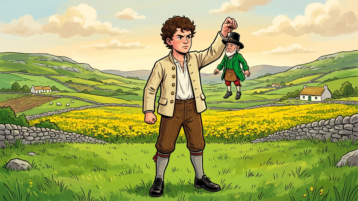 Tom Fitzpatrick holds the tiny leprechaun in his right hand on the boreen