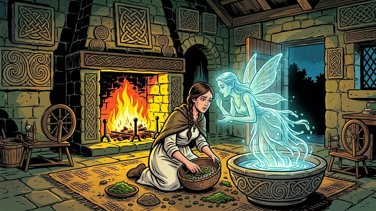 Woman sealing sieve with clay at moonlit stream