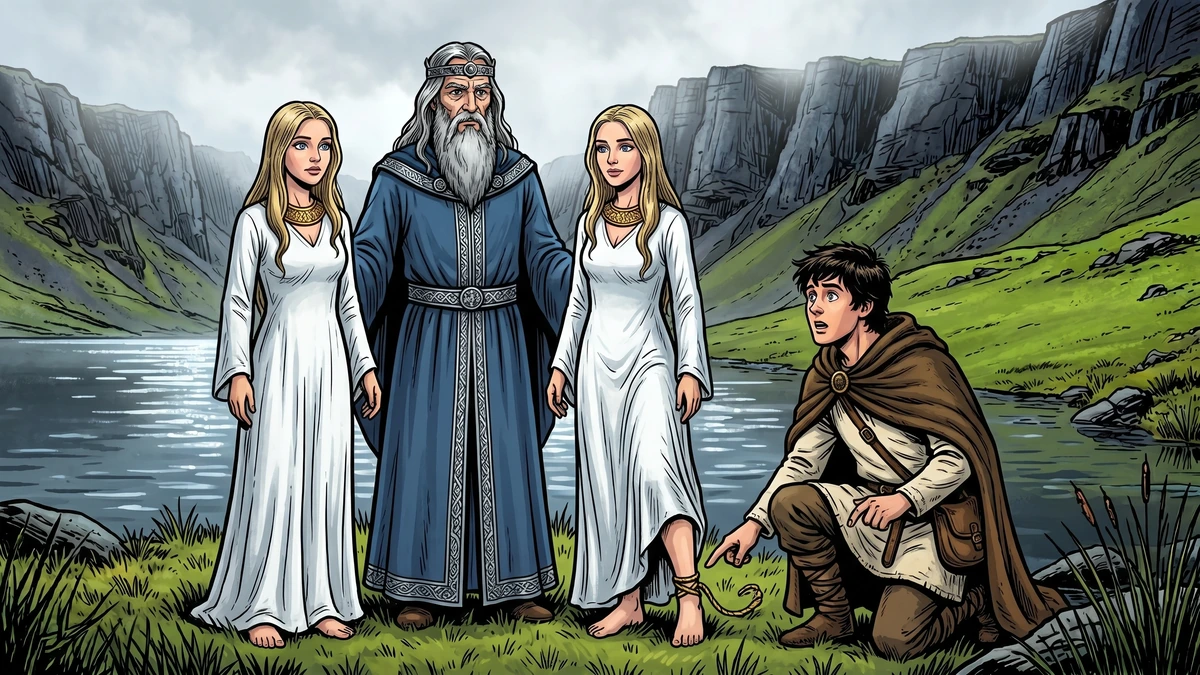 The shepherd of Myddfai identifies his bride by her gold ankle-strap
