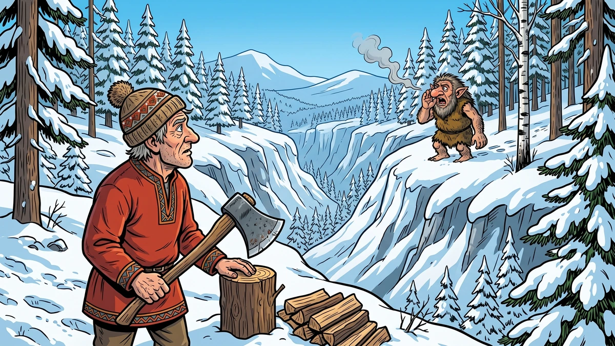 A year later a troll calls across a snowy ravine to ask farmer Halvor if he still has his great cat