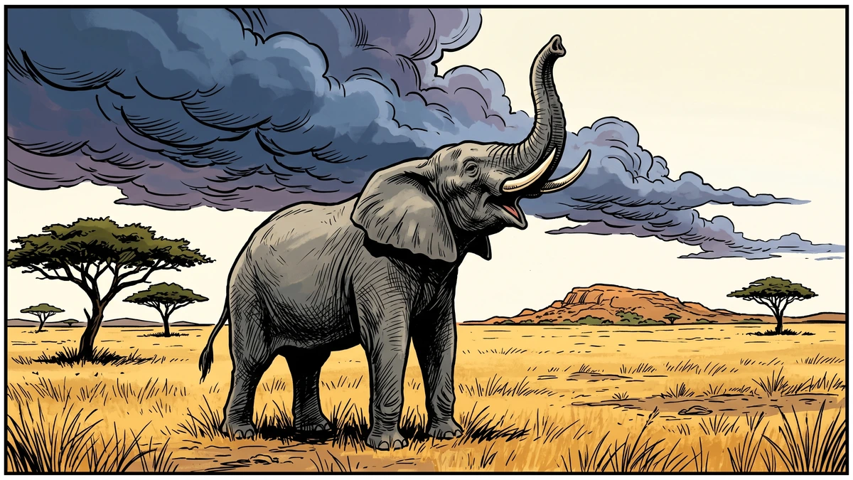 The dry plains of southern Africa, where Elephant and Rain fell to quarrelling over who kept the animals alive.