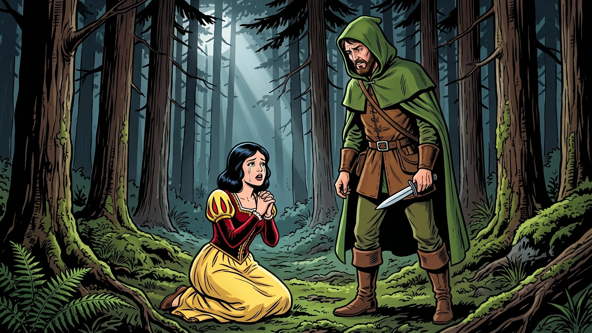Snow White and the huntsman in the German pine forest — KHM 53 scene 2