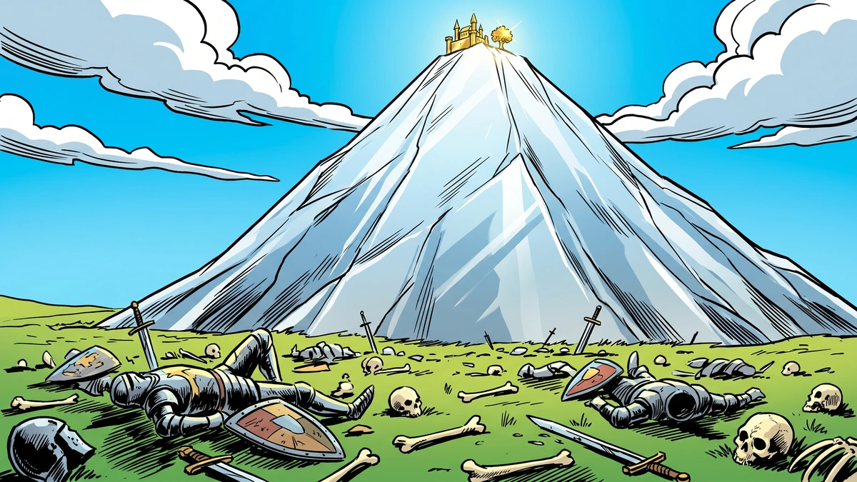The foot of the Glass Mountain, strewn with the armour and bones of the knights who died trying to climb it.