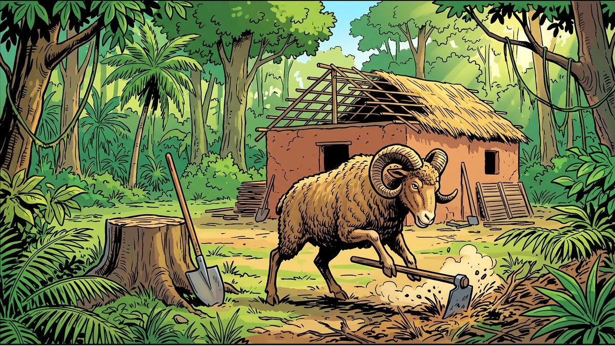 A ram clears the forest alone, never suspecting that a leopard has been working the very same site.