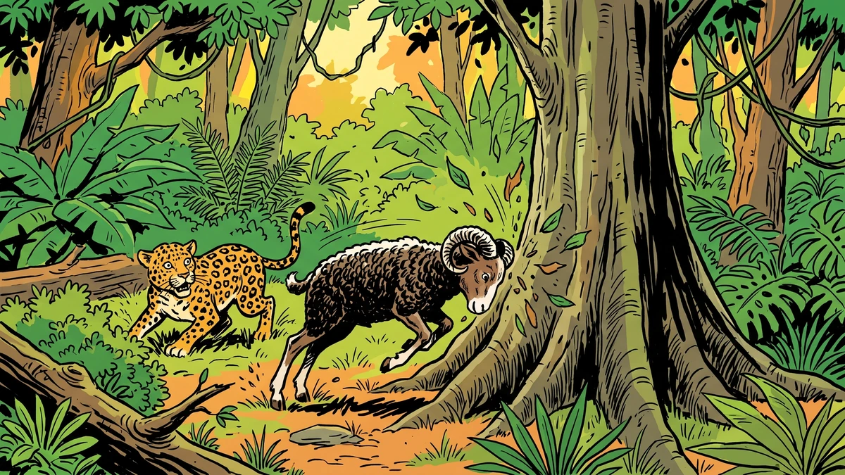 The cubs turn their fathers' hunting methods into a game — and young Leopard sees something that frightens him.